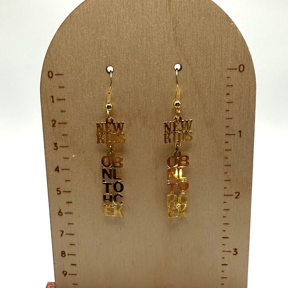 New Kids on the Block Gold Tone N.K.O.T.B. 90's Dangle Earrings NEW NKOTB